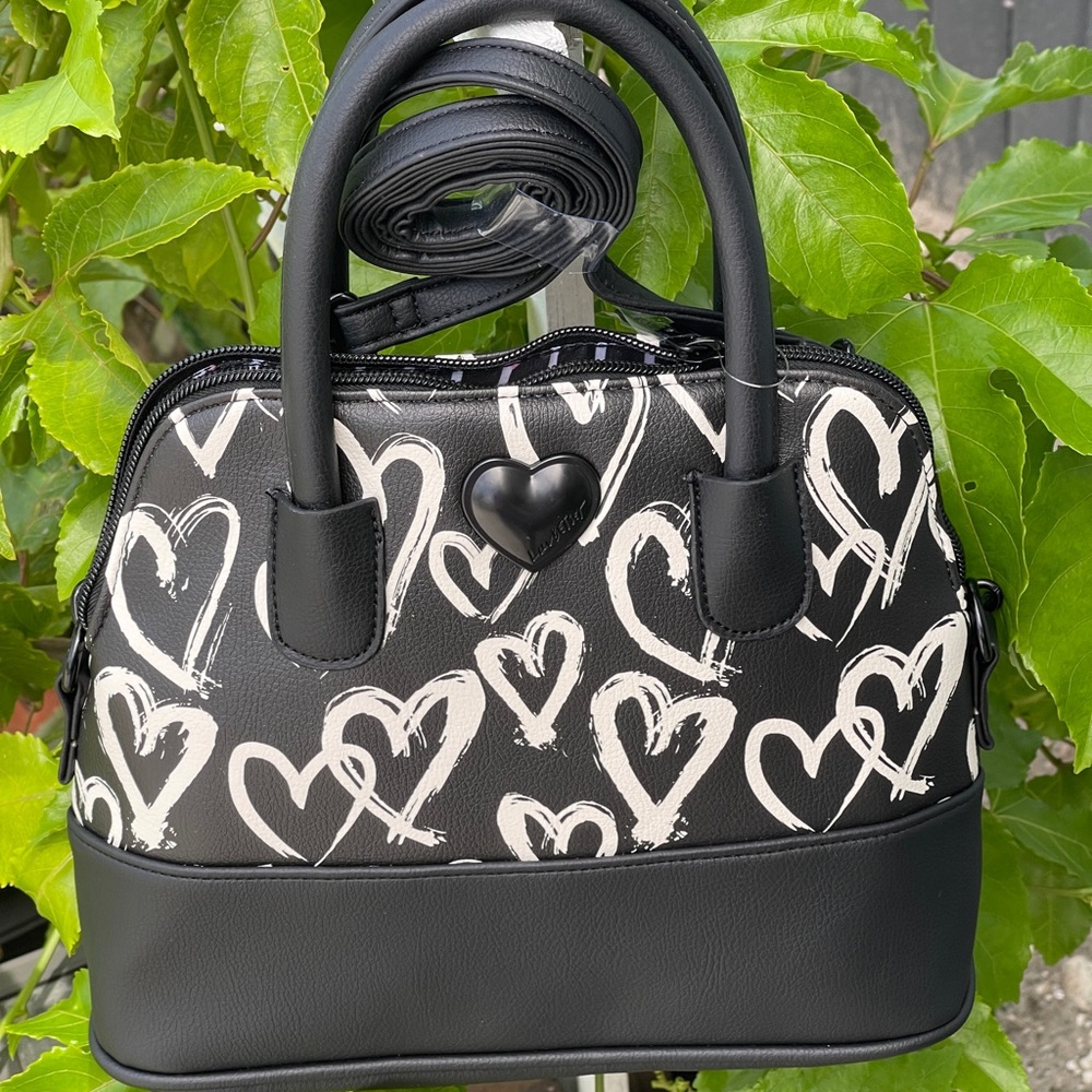 Betsey Johnson Black and White Heart Crossbody Bag